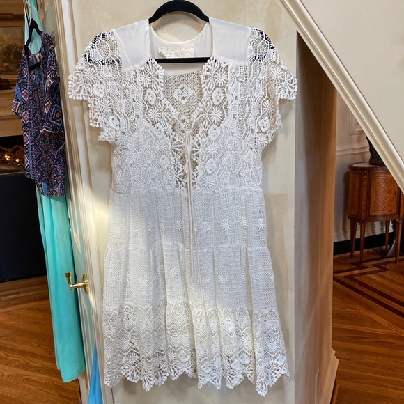 Jen's Pirate Booty White Romance Short Sleeve Lace Mini Dress Small - Picture 7 of 9